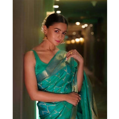 Mayawye Women's Soft Litchi Silk Jacquard Work Saree With Unstitched Blouse 5.5Mtr (Sky Blue)