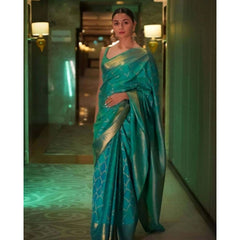 Mayawye Women's Soft Litchi Silk Jacquard Work Saree With Unstitched Blouse 5.5Mtr (Sky Blue)