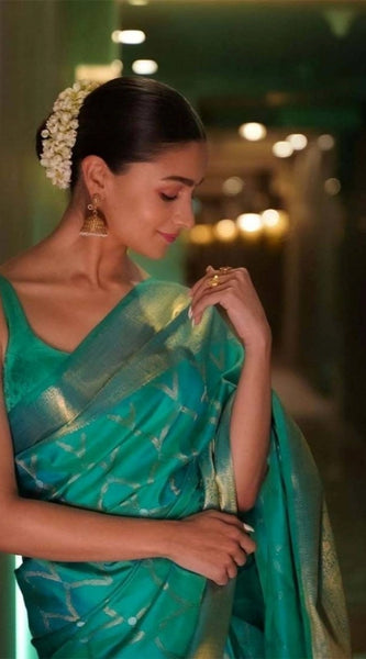 Mayawye Women's Soft Litchi Silk Jacquard Work Saree With Unstitched Blouse 5.5Mtr (Sky Blue)