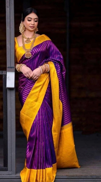 Mayawye Women's Soft Litchi Silk Jacquard Work Saree With Unstitched Blouse 5.5Mtr (Purple)