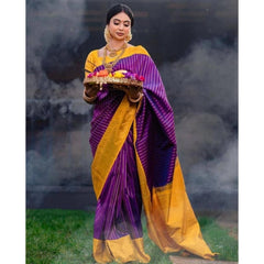 Mayawye Women's Soft Litchi Silk Jacquard Work Saree With Unstitched Blouse 5.5Mtr (Purple)