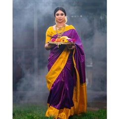 Mayawye Women's Soft Litchi Silk Jacquard Work Saree With Unstitched Blouse 5.5Mtr (Purple)