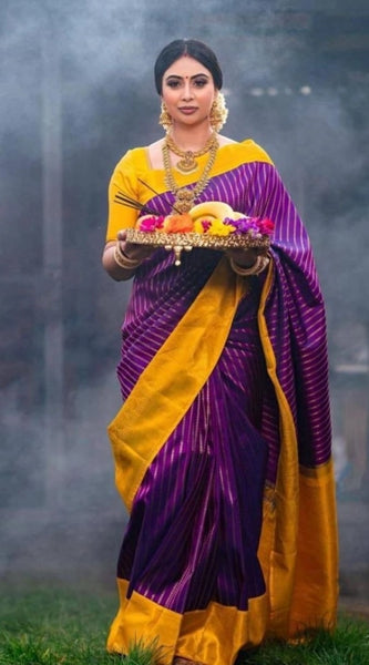 Mayawye Women's Soft Litchi Silk Jacquard Work Saree With Unstitched Blouse 5.5Mtr (Purple)