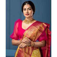 Mayawye Women's Soft Litchi Silk Jacquard Work Saree With Unstitched Blouse 5.5Mtr (Mustard Yellow)