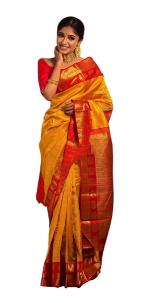 Mayawye Women's Soft Litchi Silk Jacquard Work Saree With Unstitched Blouse 5.5Mtr (Mustard Yellow)
