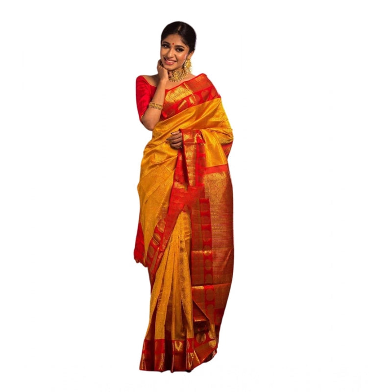 Mayawye Women's Soft Litchi Silk Jacquard Work Saree With Unstitched Blouse 5.5Mtr (Mustard Yellow)