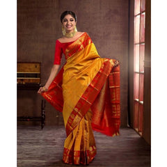Mayawye Women's Soft Litchi Silk Jacquard Work Saree With Unstitched Blouse 5.5Mtr (Mustard Yellow)