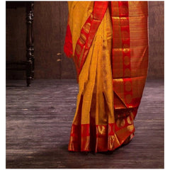 Mayawye Women's Soft Litchi Silk Jacquard Work Saree With Unstitched Blouse 5.5Mtr (Mustard Yellow)