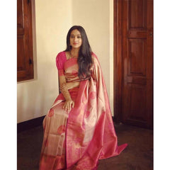 Mayawye Women's Soft Litchi Silk Jacquard Work Saree With Unstitched Blouse 5.5Mtr (Pink)