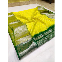 Mayawye Women's Soft Litchi Silk Jacquard Work Saree With Unstitched Blouse 5.5Mtr (Yellow)