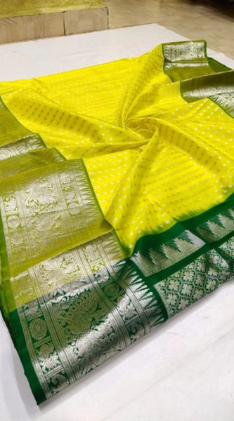 Mayawye Women's Soft Litchi Silk Jacquard Work Saree With Unstitched Blouse 5.5Mtr (Yellow)