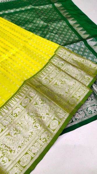 Mayawye Women's Soft Litchi Silk Jacquard Work Saree With Unstitched Blouse 5.5Mtr (Yellow)