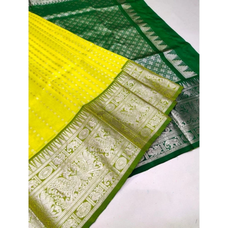 Mayawye Women's Soft Litchi Silk Jacquard Work Saree With Unstitched Blouse 5.5Mtr (Yellow)