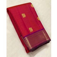 Mayawye Women's Soft Litchi Silk Jacquard Work Saree With Unstitched Blouse 5.5Mtr (Red)