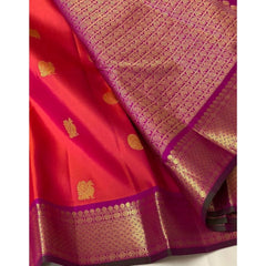 Mayawye Women's Soft Litchi Silk Jacquard Work Saree With Unstitched Blouse 5.5Mtr (Red)
