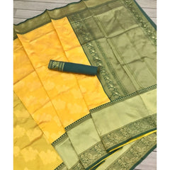 Mayawye Women's Soft Litchi Silk Jacquard Work Saree With Unstitched Blouse 5.5Mtr (Yellow)