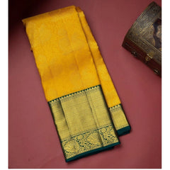 Mayawye Women's Soft Litchi Silk Jacquard Work Saree With Unstitched Blouse 5.5Mtr (Yellow)