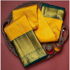 Mayawye Women's Soft Litchi Silk Jacquard Work Saree With Unstitched Blouse 5.5Mtr (Yellow)