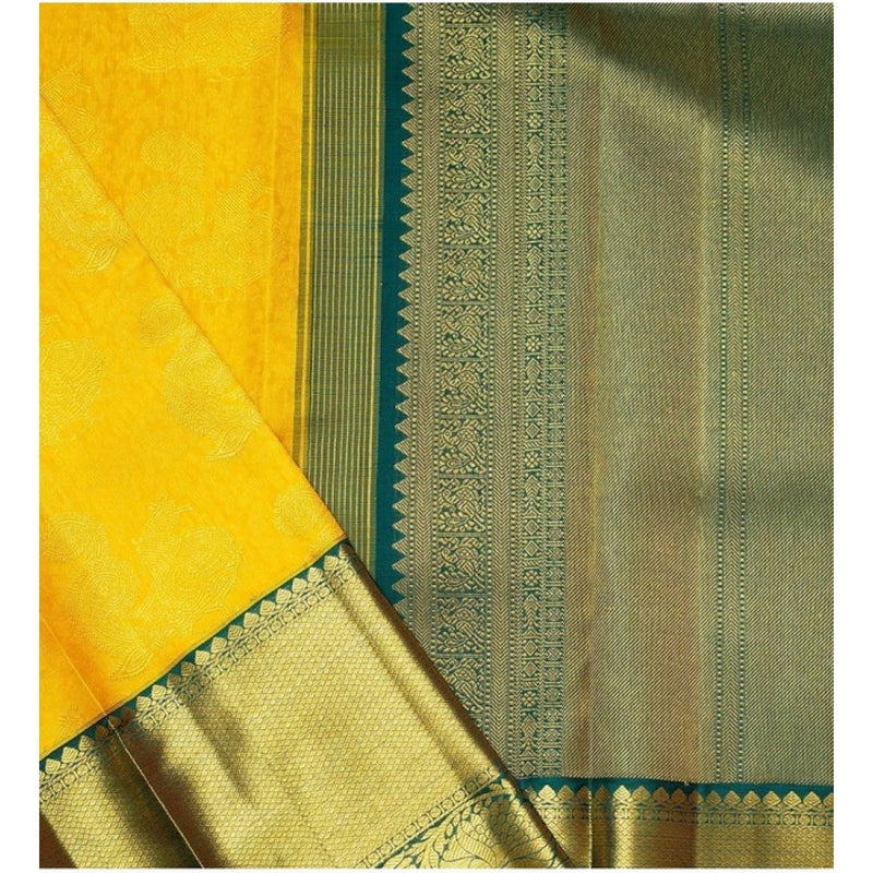 Mayawye Women's Soft Litchi Silk Jacquard Work Saree With Unstitched Blouse 5.5Mtr (Yellow)