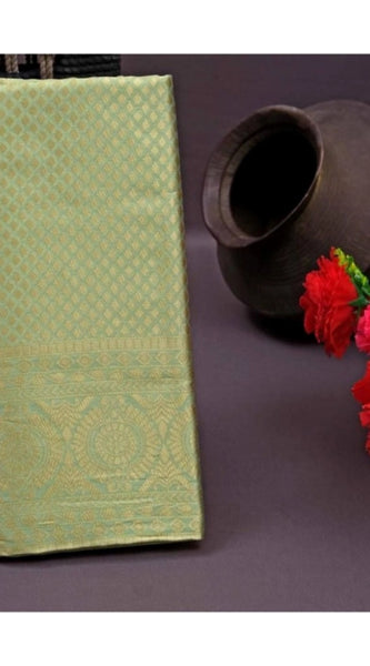 Mayawye Women's Soft Litchi Silk Jacquard Work Saree With Unstitched Blouse 5.5Mtr (Pista Green)