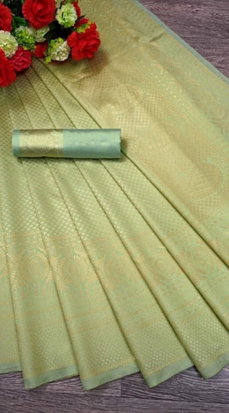 Mayawye Women's Soft Litchi Silk Jacquard Work Saree With Unstitched Blouse 5.5Mtr (Pista Green)