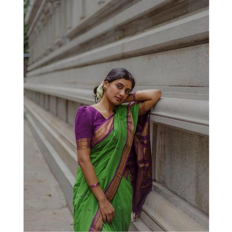 Mayawye Women's Soft Litchi Silk Jacquard Work Saree With Unstitched Blouse 5.5Mtr (Dark Green)