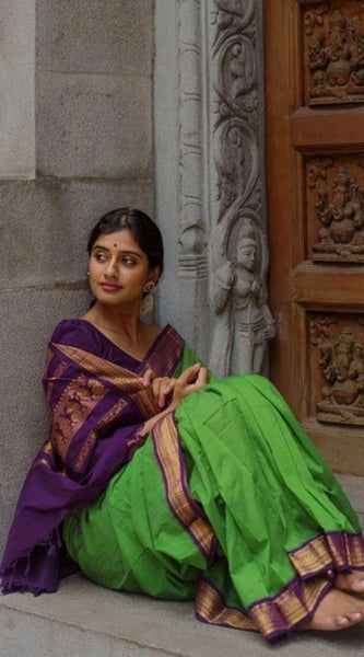 Mayawye Women's Soft Litchi Silk Jacquard Work Saree With Unstitched Blouse 5.5Mtr (Dark Green)