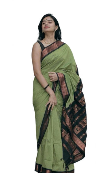 Mayawye Women's Soft Litchi Silk Jacquard Work Saree With Unstitched Blouse 5.5Mtr (Light Green)