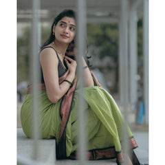 Mayawye Women's Soft Litchi Silk Jacquard Work Saree With Unstitched Blouse 5.5Mtr (Light Green)