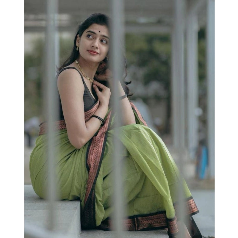 Mayawye Women's Soft Litchi Silk Jacquard Work Saree With Unstitched Blouse 5.5Mtr (Light Green)