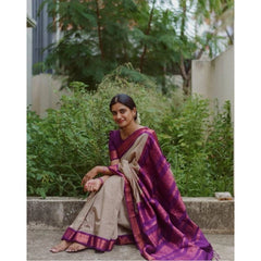 Mayawye Women's Soft Litchi Silk Jacquard Work Saree With Unstitched Blouse 5.5Mtr (Gray)