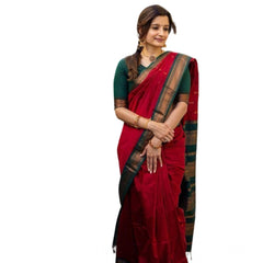 Mayawye Women's Soft Litchi Silk Jacquard Work Saree With Unstitched Blouse 5.5Mtr (Red)
