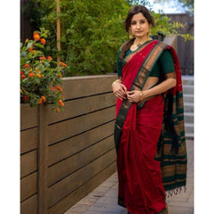 Mayawye Women's Soft Litchi Silk Jacquard Work Saree With Unstitched Blouse 5.5Mtr (Red)