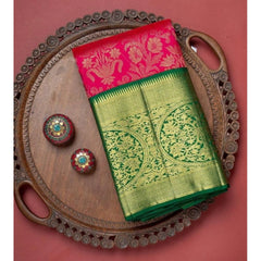 Mayawye Women's Soft Litchi Silk Jacquard Work Saree With Unstitched Blouse 5.5Mtr (Red)