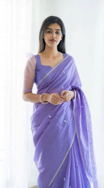 Mayawye Women's Soft Litchi Silk Jacquard Work Saree With Unstitched Blouse 5.5Mtr (Purple)