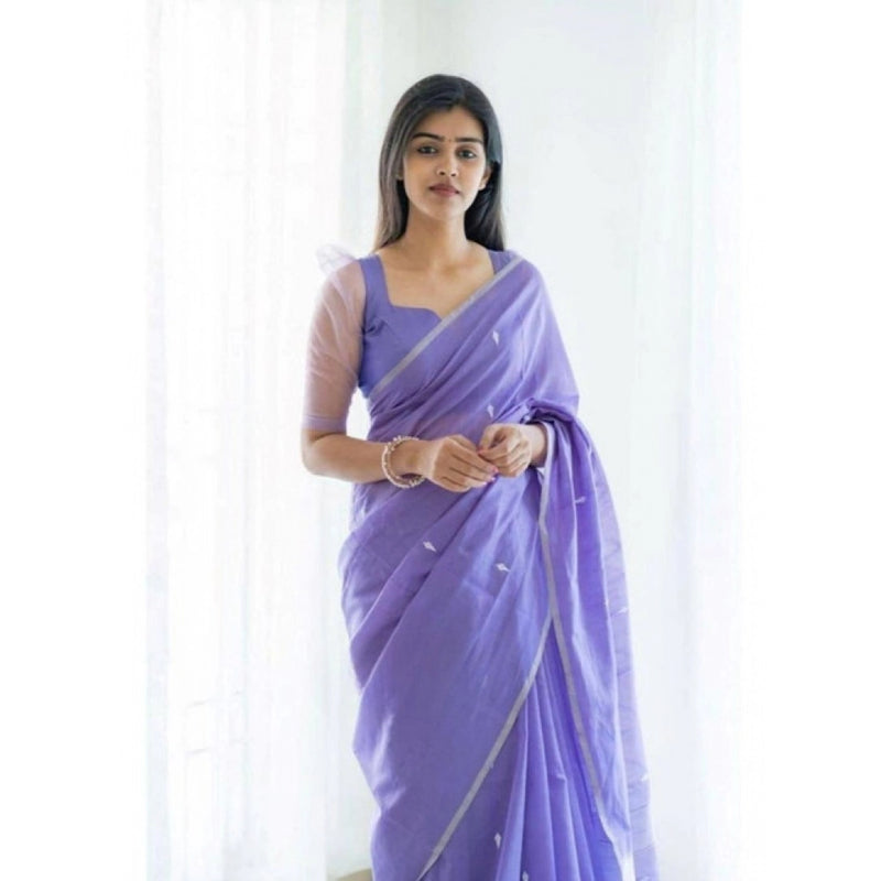 Mayawye Women's Soft Litchi Silk Jacquard Work Saree With Unstitched Blouse 5.5Mtr (Purple)