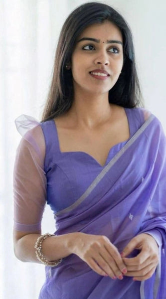 Mayawye Women's Soft Litchi Silk Jacquard Work Saree With Unstitched Blouse 5.5Mtr (Purple)