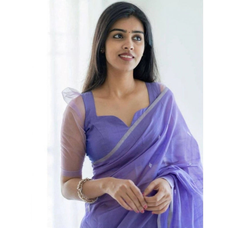 Mayawye Women's Soft Litchi Silk Jacquard Work Saree With Unstitched Blouse 5.5Mtr (Purple)