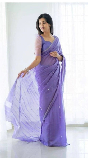 Mayawye Women's Soft Litchi Silk Jacquard Work Saree With Unstitched Blouse 5.5Mtr (Purple)