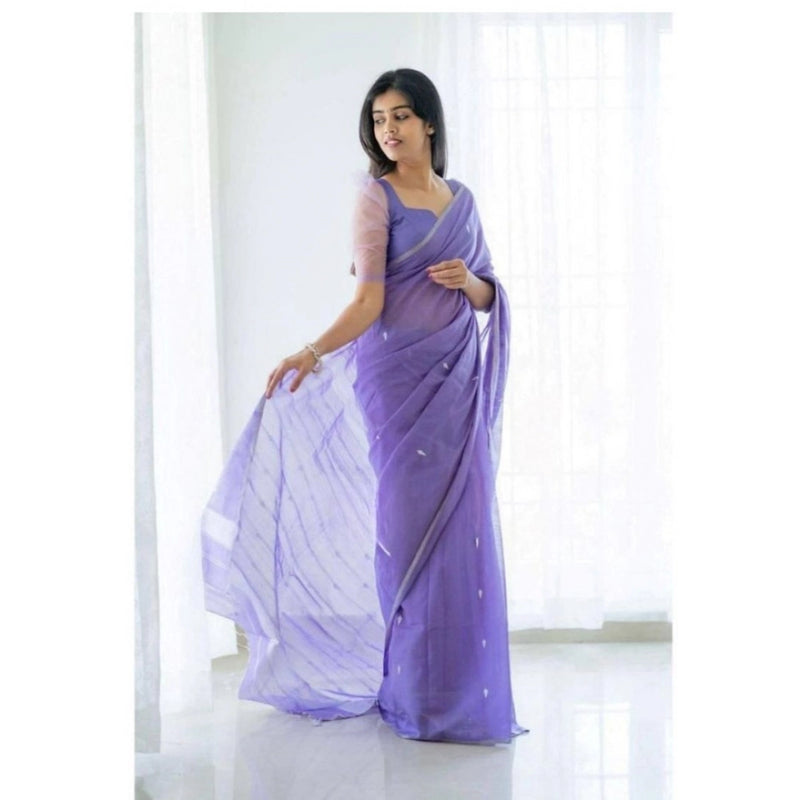 Mayawye Women's Soft Litchi Silk Jacquard Work Saree With Unstitched Blouse 5.5Mtr (Purple)