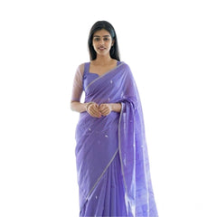 Mayawye Women's Soft Litchi Silk Jacquard Work Saree With Unstitched Blouse 5.5Mtr (Purple)