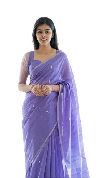 Mayawye Women's Soft Litchi Silk Jacquard Work Saree With Unstitched Blouse 5.5Mtr (Purple)