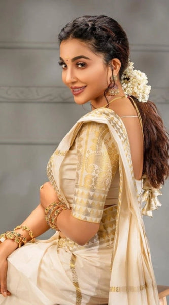 Mayawye Women's Soft Litchi Silk Jacquard Work Saree With Unstitched Blouse 5.5Mtr (White)