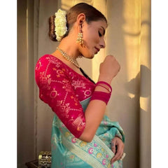Mayawye Women's Soft Litchi Silk Jacquard Work Saree With Unstitched Blouse 5.5Mtr (Sky Blue)