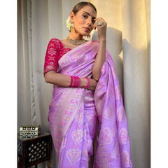 Mayawye Women's Soft Litchi Silk Jacquard Work Saree With Unstitched Blouse 5.5Mtr (Lavender)