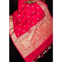 Mayawye Women's Soft Litchi Silk Jacquard Work Saree With Unstitched Blouse 5.5Mtr (Pink)