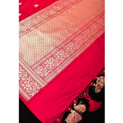 Mayawye Women's Soft Litchi Silk Jacquard Work Saree With Unstitched Blouse 5.5Mtr (Pink)