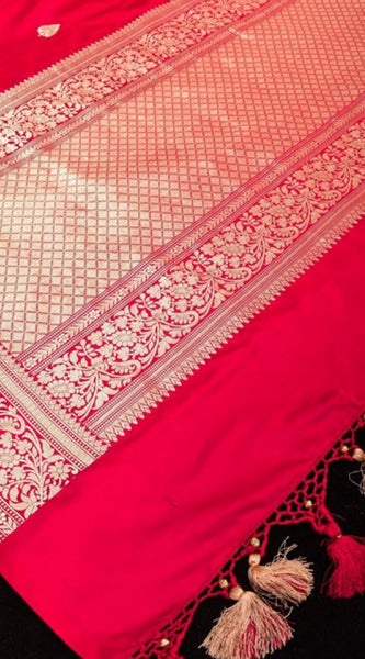Mayawye Women's Soft Litchi Silk Jacquard Work Saree With Unstitched Blouse 5.5Mtr (Pink)