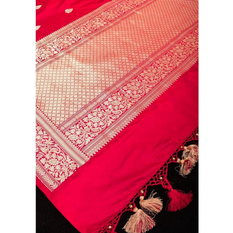 Mayawye Women's Soft Litchi Silk Jacquard Work Saree With Unstitched Blouse 5.5Mtr (Pink)