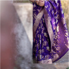 Mayawye Women's Soft Litchi Silk Jacquard Work Saree With Unstitched Blouse 5.5Mtr (Purple)